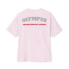 Pink t-shirt with 'OLYMPUS' and 'UNLEASH YOUR FULL POTENTIAL' text on a white background