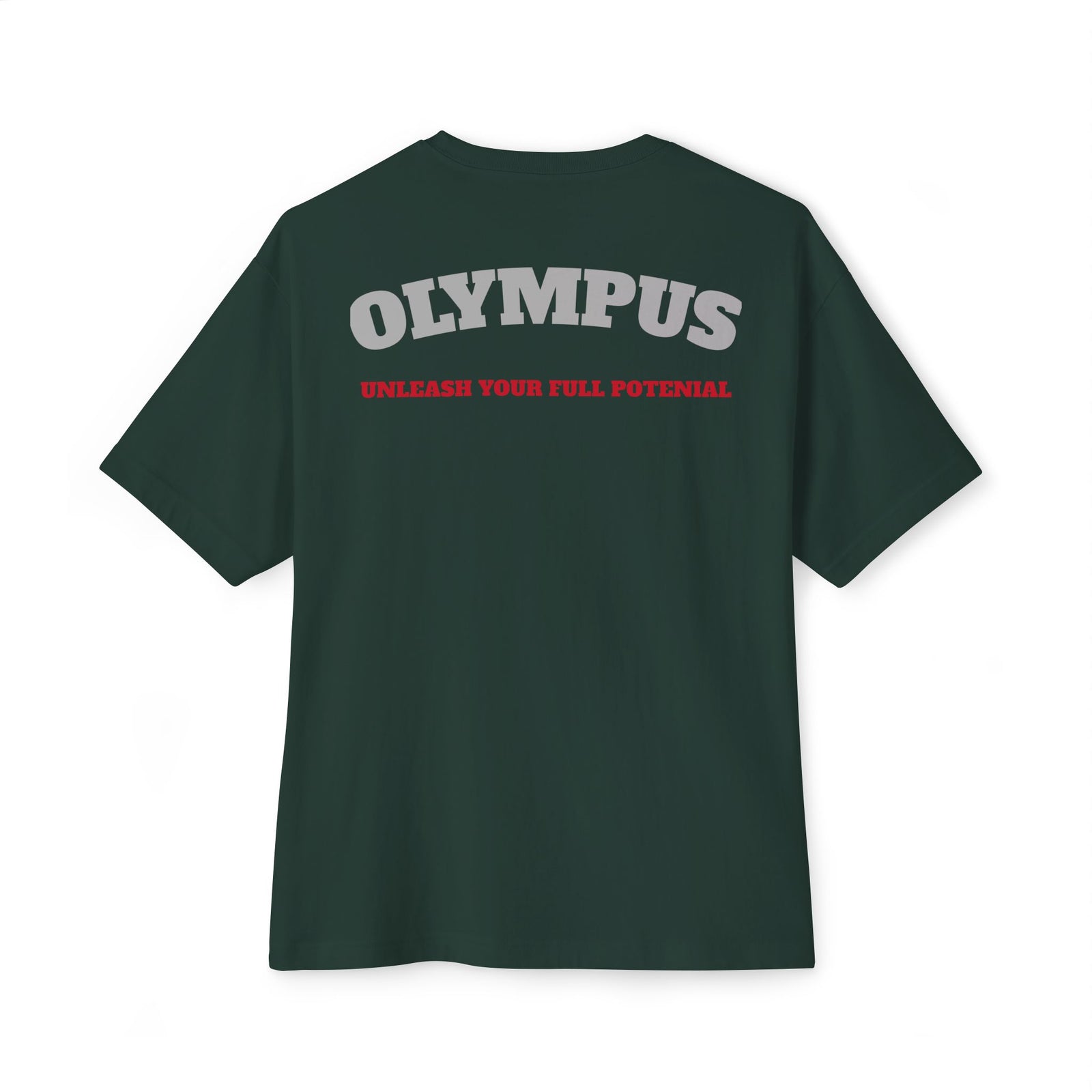 Green t-shirt with 'Olympus' and motivational text on a white background