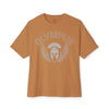 Brown t-shirt with 'Olympus' logo on a white background
