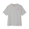 Gray t-shirt with a red logo on a white background