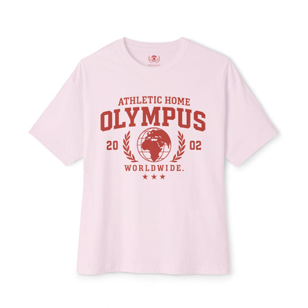 Pink t-shirt with red text and graphics on a white background