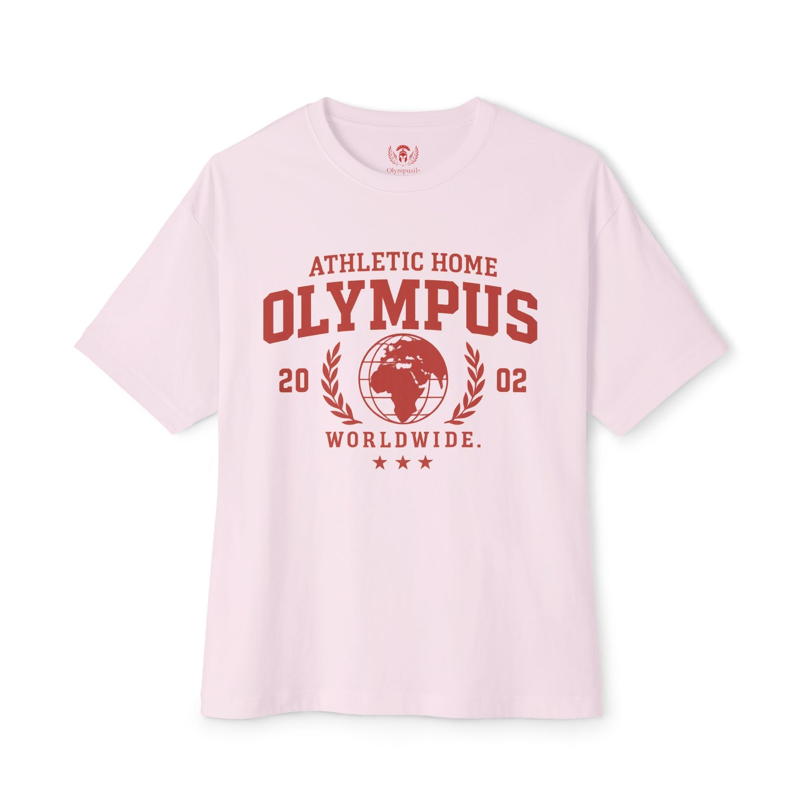 Pink t-shirt with red text and graphics on a white background
