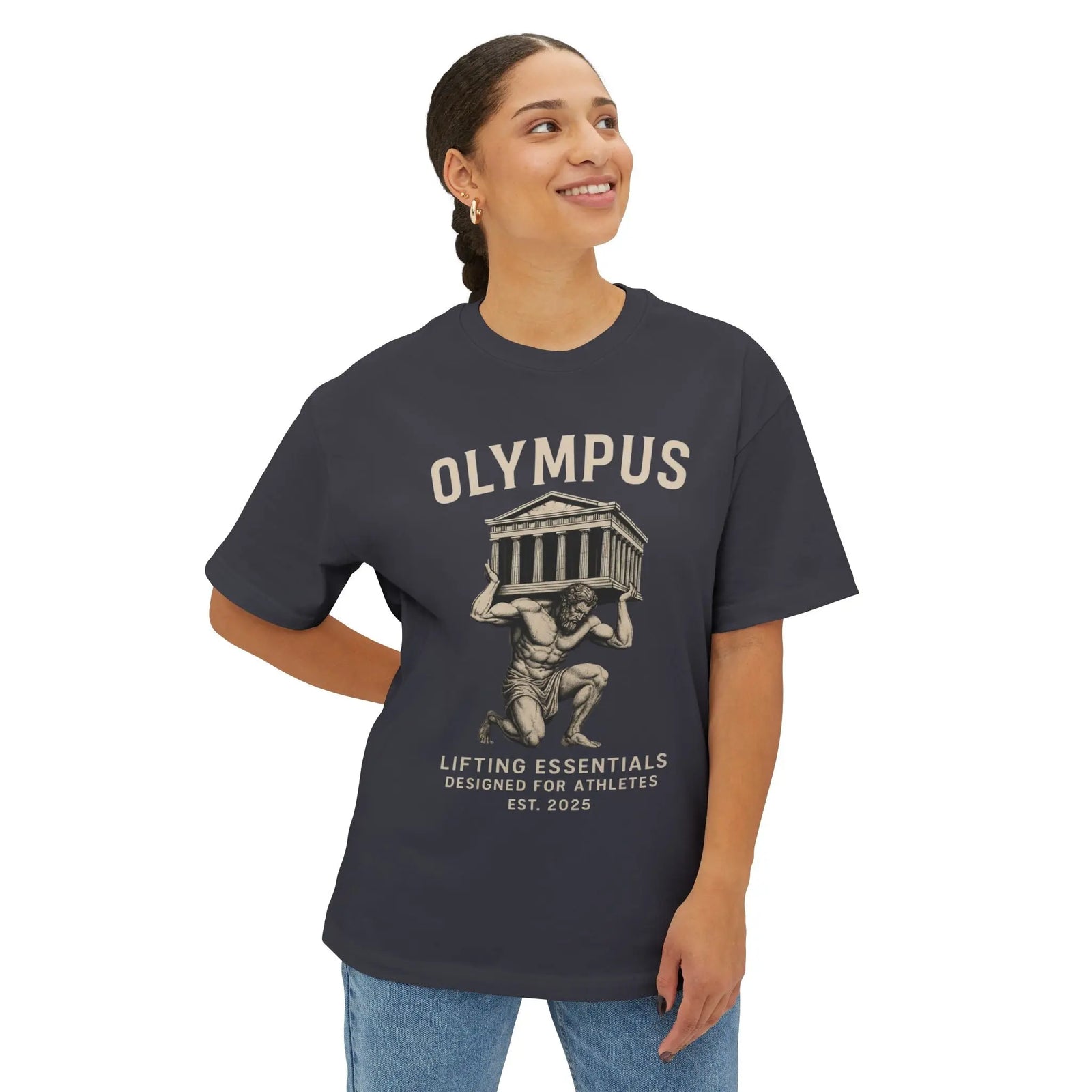 Olympus Atlas Vintage Tee — Greek Myth Legend Style - unisex hoodie, Unisex Crewneck Sweatshirt, Baseball Caps, Unisex Oversized Tee, Gym Towel, Oversized T-Shirt, Weightlifting Grip Pads, Weighted Vest, Lumbar Belt -  Olympus