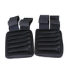 Two black car seat covers with straps on a white background