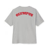 Gray t-shirt with 'OLYMPUS' printed in red on the back against a white background
