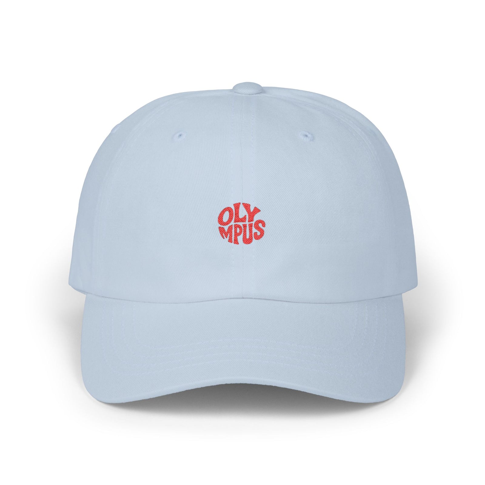 Light blue cap with red 'Olympus' logo on a white background