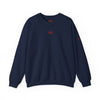 Navy blue sweatshirt with a red logo on a white background