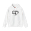 White hoodie with 'Olympus' logo on a white background
