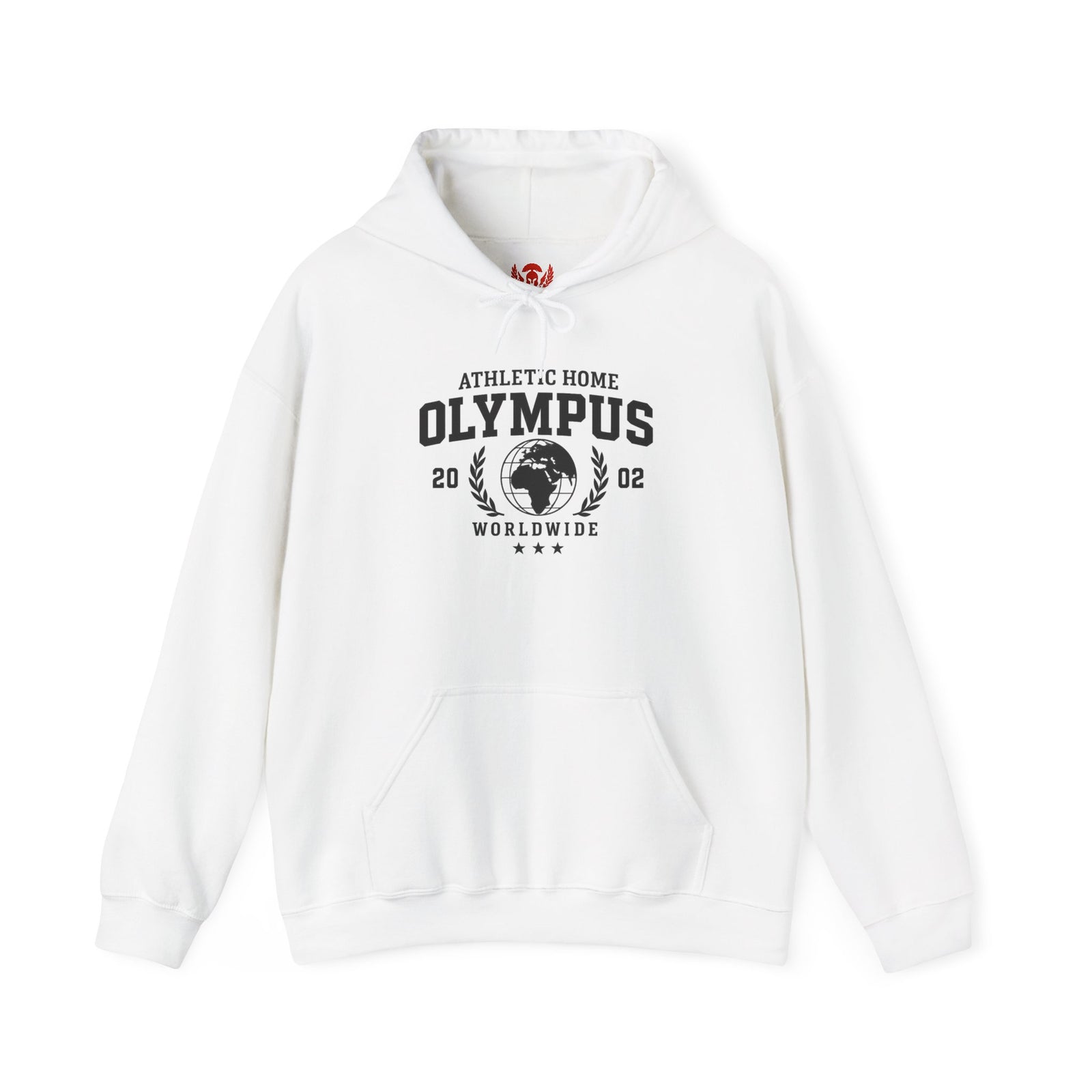 White hoodie with 'Olympus' logo on a white background