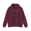 Maroon hoodie with 'Olympus' branding on a white background