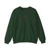 Green sweatshirt with a red logo on a white background