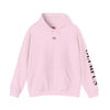 Pink hoodie with brand logo on a white background