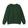 Green sweatshirt with a logo on the chest and text on the sleeve against a white background