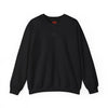 Black sweatshirt with a red logo on a white background