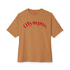 Brown t-shirt with 'Olympus' text on a white background