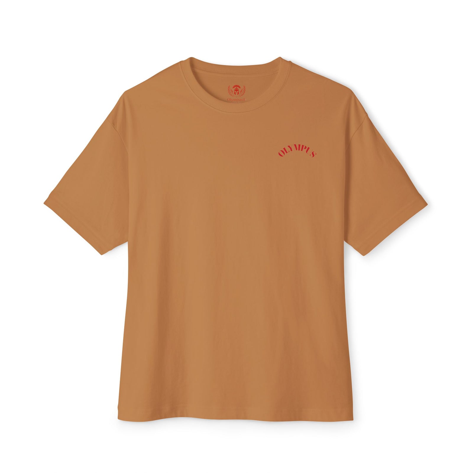 Brown t-shirt with a logo on a white background