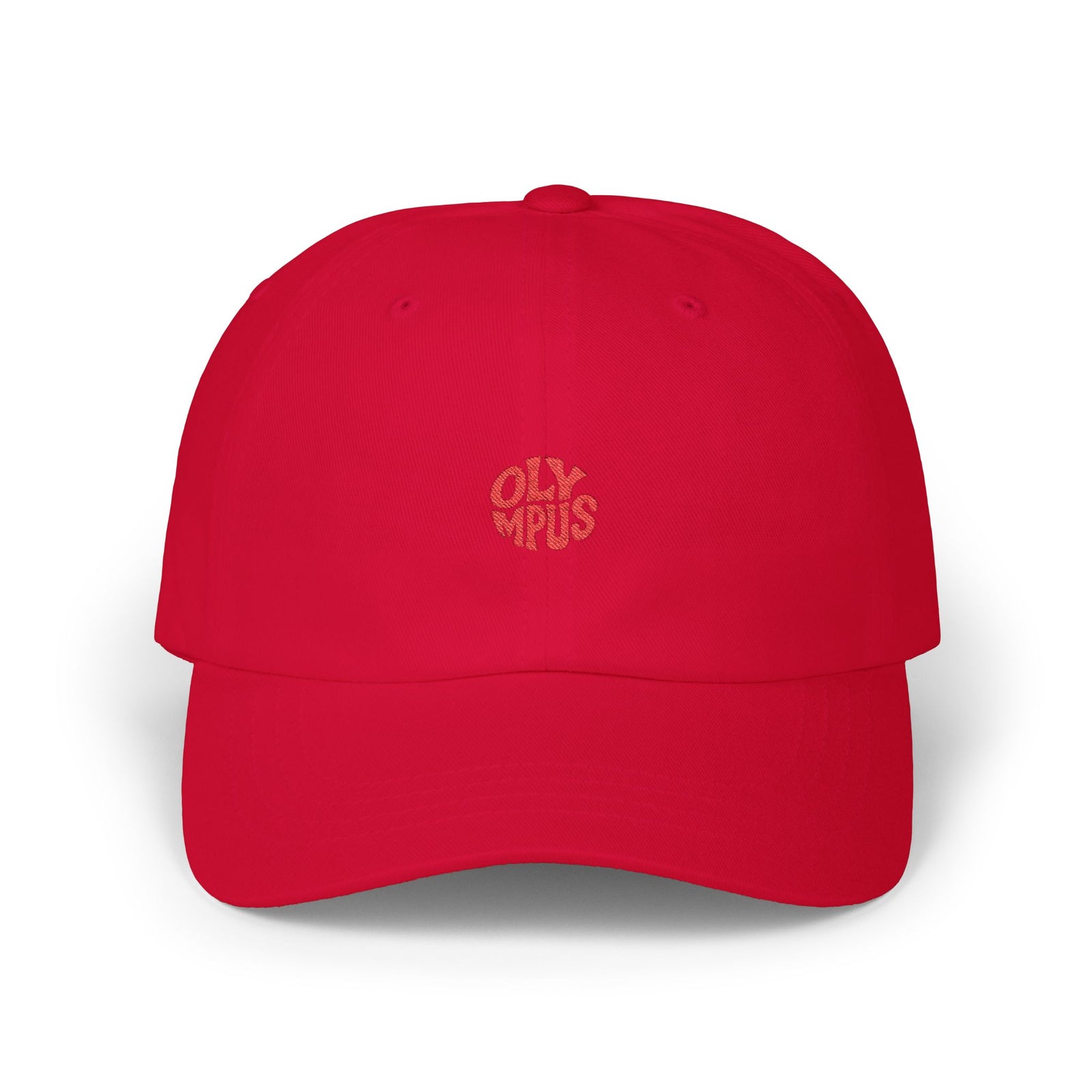 Red cap with 'OLYMPUS' logo on a white background