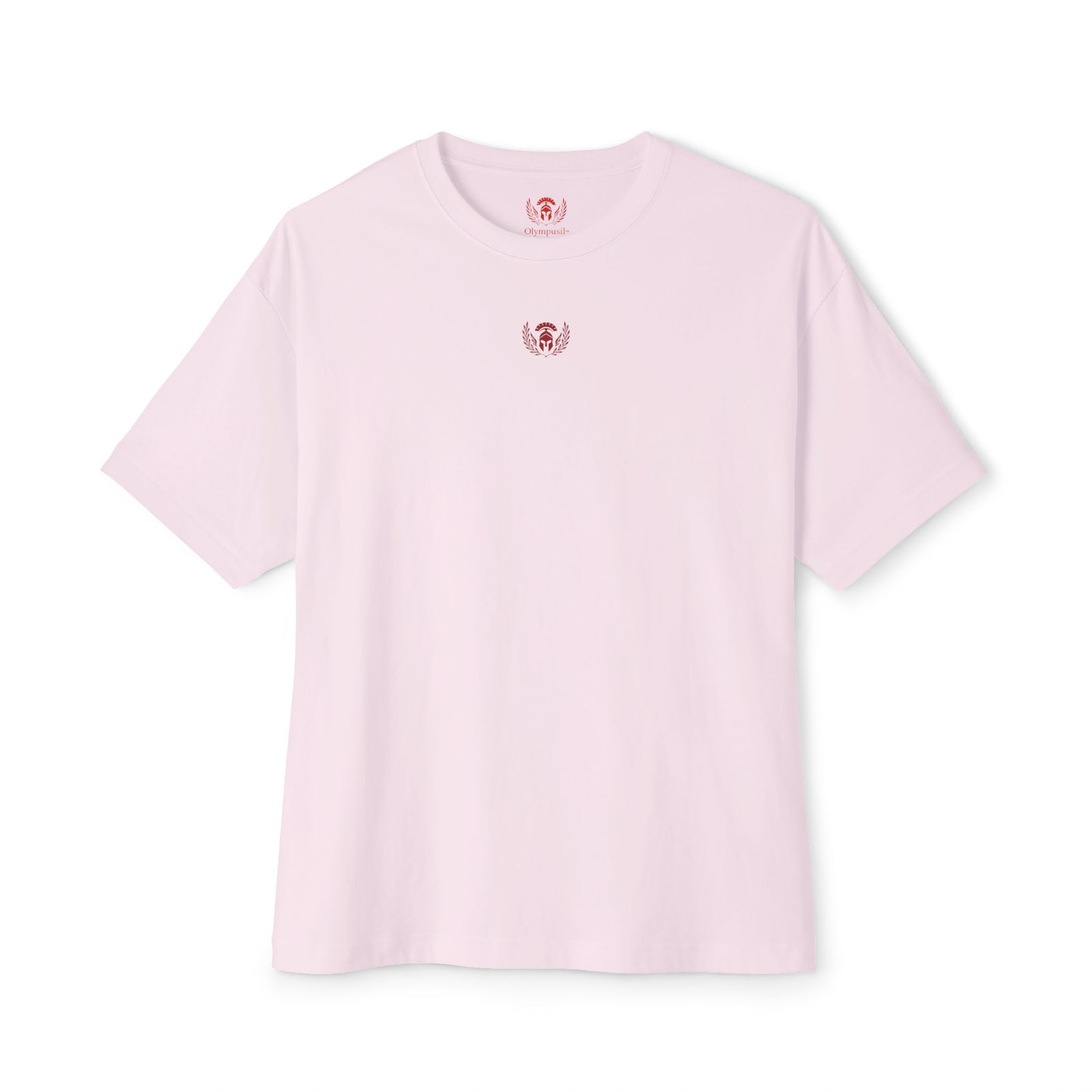 Light pink t-shirt with a small logo on a white background
