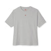 Gray t-shirt with a small red logo on a white background