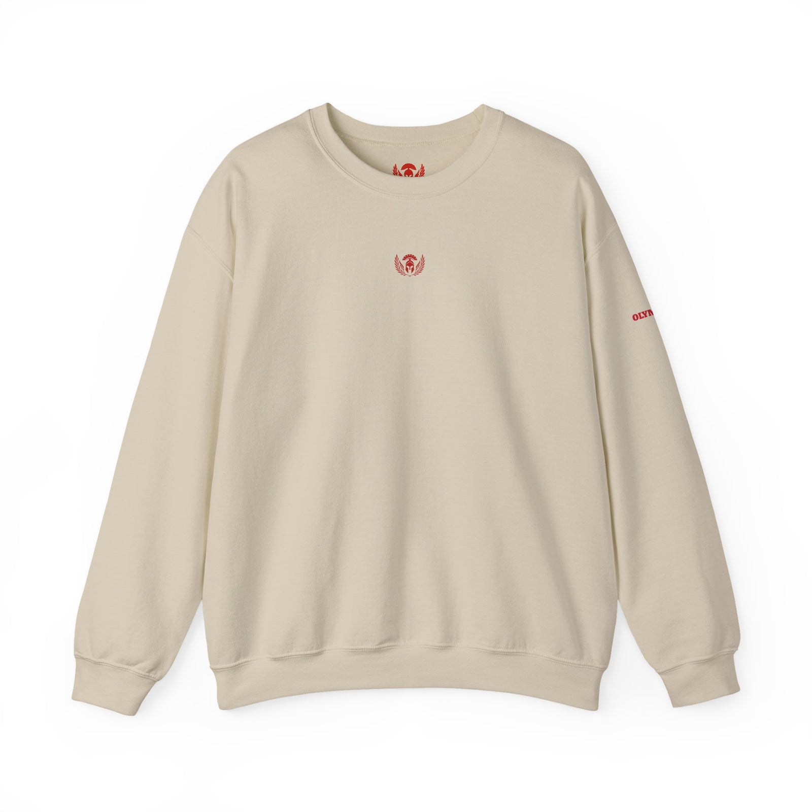 Beige sweatshirt with a logo on a white background