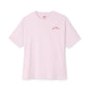 Pink t-shirt with a logo on a white background