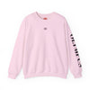 Pink sweatshirt with branding on a white background