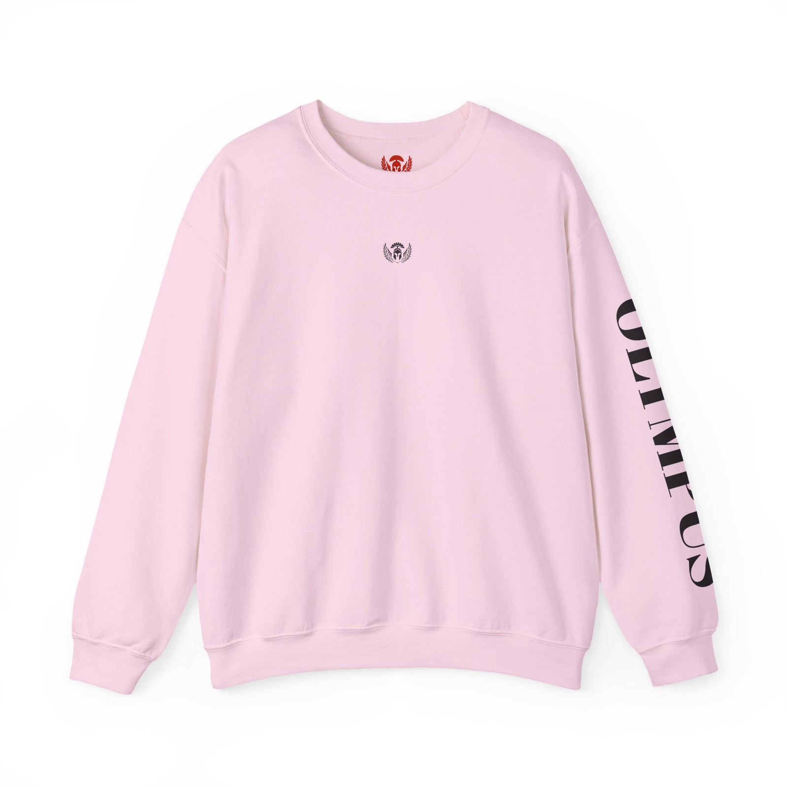 Pink sweatshirt with branding on a white background