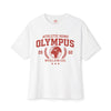 White t-shirt with red 'Olympus' graphic design on a white background