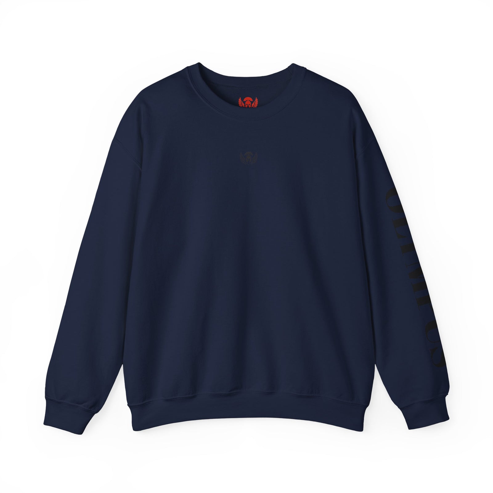Navy blue sweatshirt with a brand logo on a white background