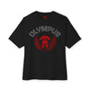 Black t-shirt with 'Olympus' design featuring a helmet and wings on a white background