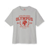 Gray t-shirt with red 'Olympus' graphic on a white background