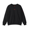 Black sweatshirt with a red logo on a white background