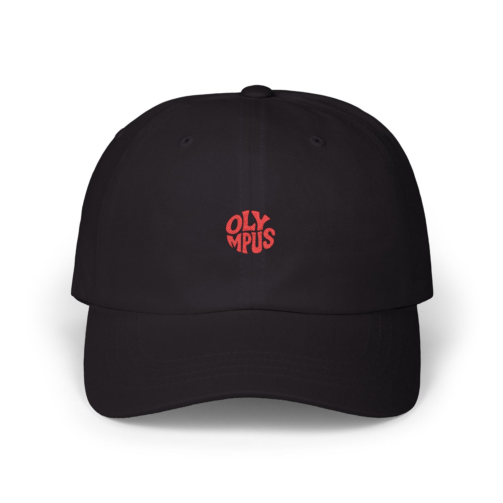 Black cap with red 'Olympos' logo on a white background