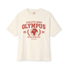 White t-shirt with red 'Olympus' graphic design on a white background