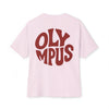 Pink t-shirt with 'OLYMPUS' printed on the back against a white background